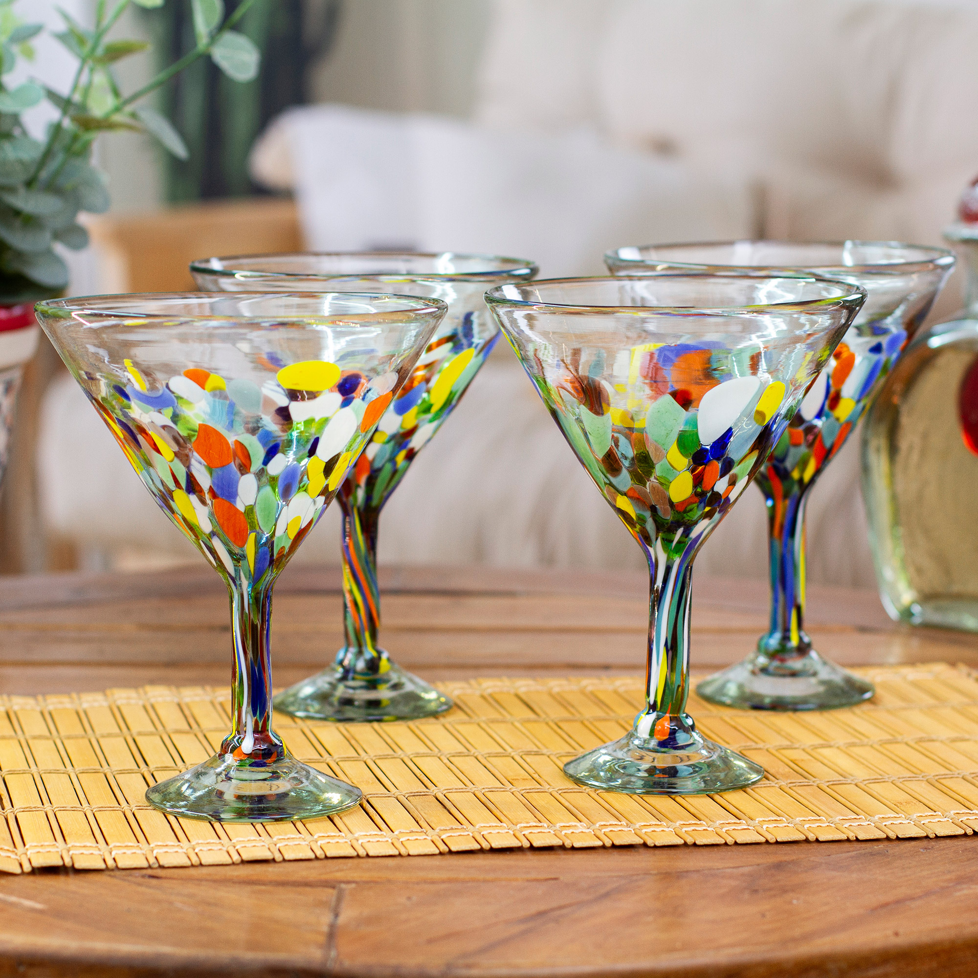 Mexican Handblown Glass Cocktail Champagne Flutes Set of 6 - Confetti