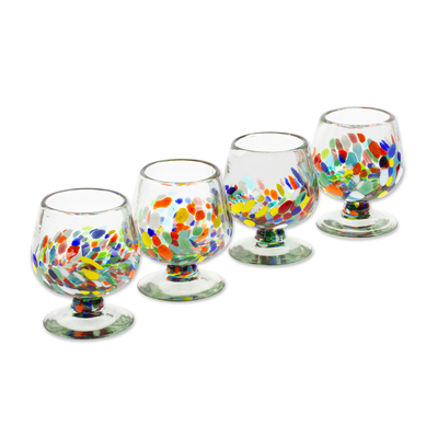 Handblown glass goblets, 'Chromatic Ceremony' (set of 4) - Set of 4 Colorful Handblown Glass Goblets from Mexico