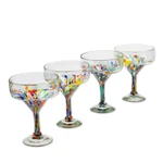 Handblown margarita glasses, 'Chromatic Finesse' (set of 4) - Set of 4 Colorful Handblown Margarita Glasses from Mexico