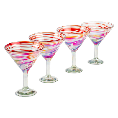 Copas de martini sopladas a mano, (juego de 4) - Juego de 4 copas de martini sopladas a mano rojas ecológicas
