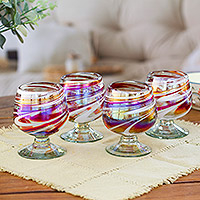 Handblown glass goblets, 'Grace Enchantment' (set of 4) - Set of 4 Eco-Friendly Red Handblown Glass Goblets
