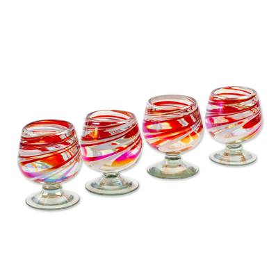 Handblown glass goblets, 'Grace Enchantment' (set of 4) - Set of 4 Eco-Friendly Red Handblown Glass Goblets