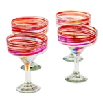 Handblown margarita glasses, 'Sophisticated Enchantment' (set of 4) - Set of 4 Eco-Friendly Red Handblown Margarita Glasses