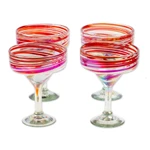 Handblown margarita glasses, 'Sophisticated Enchantment' (set of 4) - Set of 4 Eco-Friendly Red Handblown Margarita Glasses