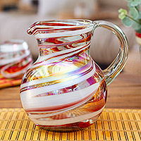 Handblown glass pitcher, 'Great Enchantment' - Eco-Friendly Red Handblown Recycled Glass Pitcher