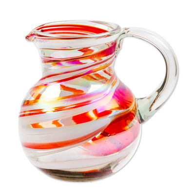 Eco-Friendly Red Handblown Recycled Glass Pitcher