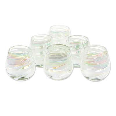 Handblown stemless wine glasses, 'Heavenly Freshness' (set of 6) - Set of 6 White Handblown Stemless Wine Glasses from Mexico