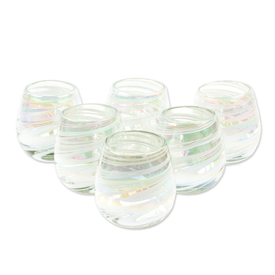 Handblown stemless wine glasses, 'Heavenly Freshness' (set of 6) - Set of 6 White Handblown Stemless Wine Glasses from Mexico