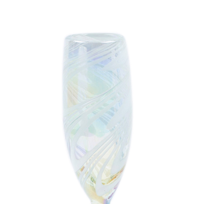 Set of 4 White Handblown Champagne Flutes from Mexico - White Gala