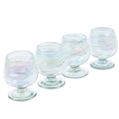 Handblown glass goblets, 'White Festival' (set of 4) - Set of 4 White Handblown Glass Goblets from Mexico