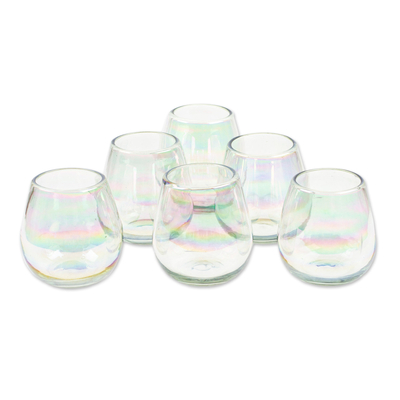 Handblown stemless wine glasses, 'Ethereal Freshness' (set of 6) - Set of 6 Clear Handblown Stemless Wine Glasses from Mexico