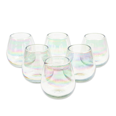 Handblown stemless wine glasses, 'Ethereal Freshness' (set of 6) - Set of 6 Clear Handblown Stemless Wine Glasses from Mexico