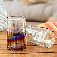 Handblown tumbler glasses, 'Ethereal Elixir' (pair) - Pair of Clear Handblown Tumbler Glasses from Mexico
