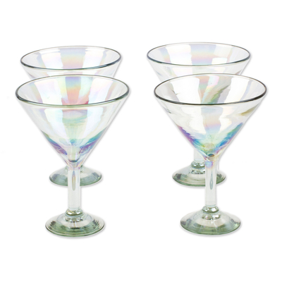 Pair of Iridescent Clear Handblown Wine Glasses - Ethereal Glamour