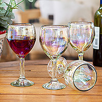 Handblown wine glasses, 'Ethereal Fineness' (set of 4) - Set of 4 Clear Handblown Wine Glasses from Mexico
