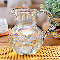 Handblown glass pitcher, 'Ethereal Splendor' - Eco-Friendly Clear Handblown Recycled Glass Pitcher