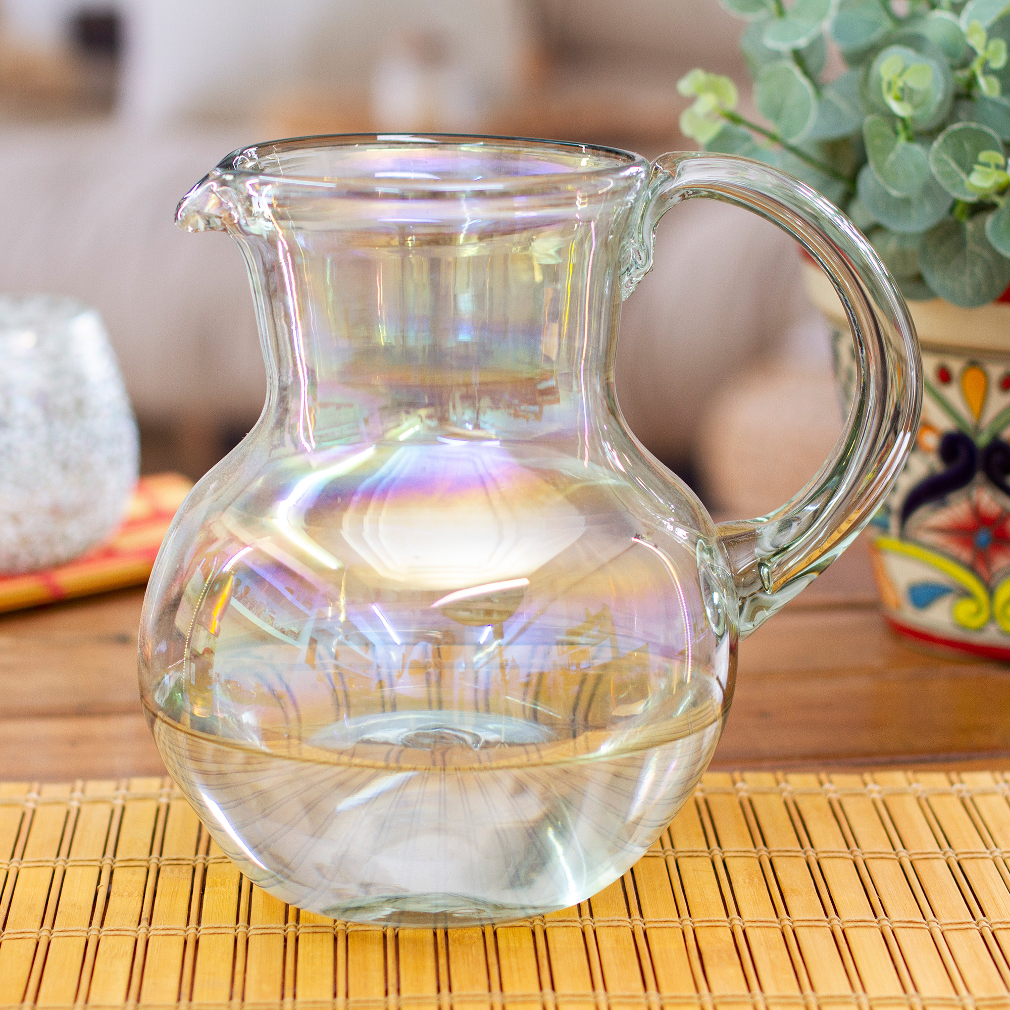 Handblown Glass Aqua Pitcher