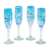 Handblown champagne flutes, 'Waves of Sophistication' (set of 4) - Set of 4 Turquoise and White Champagne Flutes from Mexico thumbail