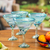 Handblown martini glasses, 'Waves of Glamour' (set of 4) - Set of 4 Turquoise and White Martini Glasses from Mexico (image 2) thumbail