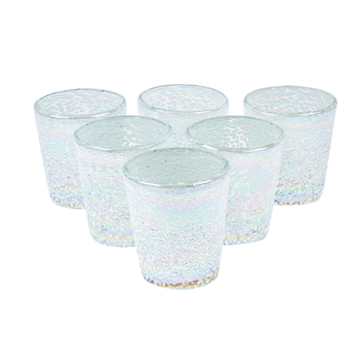Handblown recycled glass tumblers, 'Frosted White' (set of 6) - 6 Frosted Iridescent Tumblers Handblown from Recycled Glass