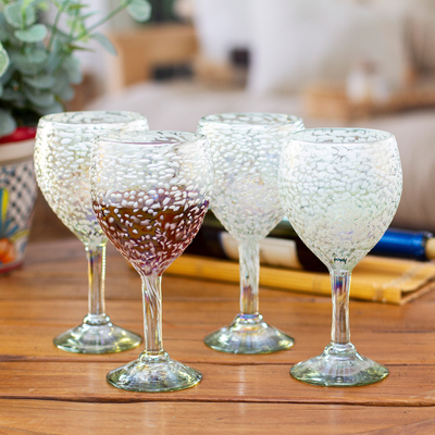 Handblown recycled glass wine glasses, Frosted White (set of 4)