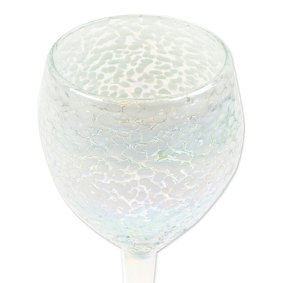 Handblown recycled glass wine glasses, 'Frosted White' (set of 4) - Set of 4 Frosted Wine Glasses Handblown from Recycled Glass