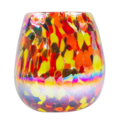 Handblown stemless wine glasses, 'Intense Gallantry' (set of 6) - Set of 6 Multicolor Handblown Stemless Wine Glasses