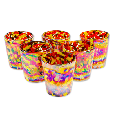 Handblown recycled glass tumblers, 'Bright Confetti' (set of 6) - Set of 6 Multicolored Tumblers Handblown from Recycled Glass