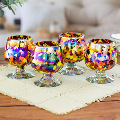 Copas de vidrio reciclado soplado a mano (juego de 4) - Set de 4 Copas Multicolores Sopladas a Mano de Vidrio Reciclado