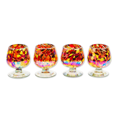 Handblown recycled glass snifters, 'Bright Confetti' (set of 4) - Set of 4 Multicoloured Snifters Handblown from Recycled Glass