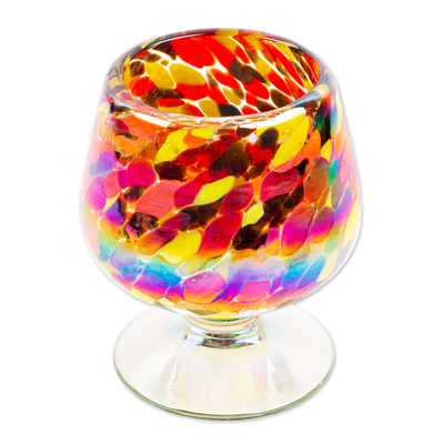 Handblown recycled glass snifters, 'Bright Confetti' (set of 4) - Set of 4 Multicoloured Snifters Handblown from Recycled Glass