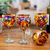 Handblown recycled glass wine glasses, 'Bright Confetti' (set of 4) - Set of 4 Colorful Wine Glasses Handblown from Recycled Glass