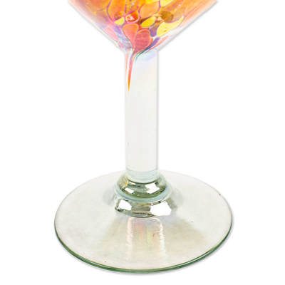 Handblown recycled glass wine glasses, 'Bright Confetti' (set of 4) - Set of 4 colourful Wine Glasses Handblown from Recycled Glass