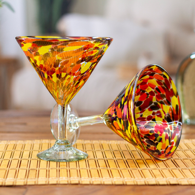 NOVICA Sapphire Handblown Glass Recycled Martini Drinkware