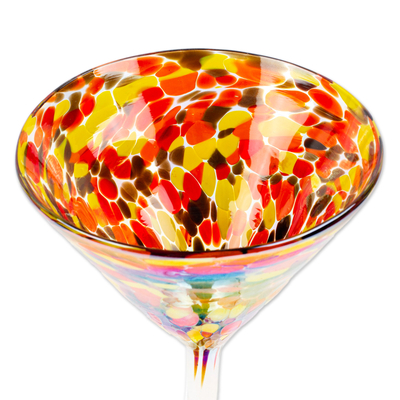 Handblown recycled glass martini glasses, 'Bright Confetti' (pair) - 2 Multicoloured Martini Glasses Handblown from Recycled Glass