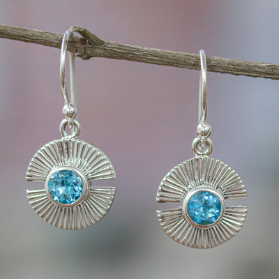 Topaz dangle earrings, 'Altar of The Wise' - Sterling Silver Dangle Earrings with Faceted Topaz Stones
