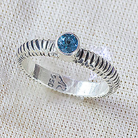 Topaz single-stone ring, 'Altar of The Wise' - Sterling Silver Single-Stone Ring with Faceted Topaz Stones