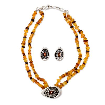 Amber jewelry set, 'Honey Sea' - Amber jewelry set