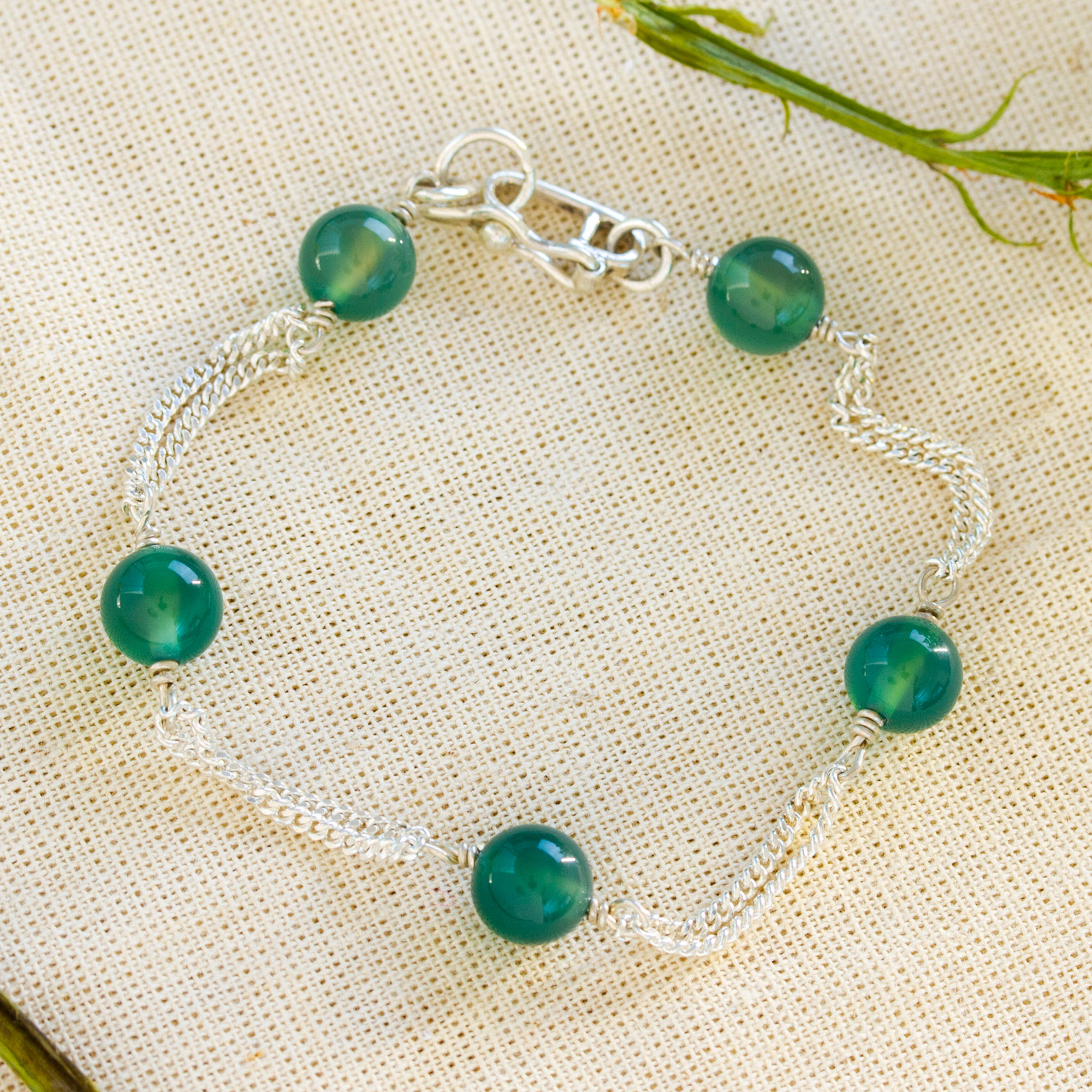 Mexican Silver Handmade Aventurine Bracelet Good Luck NOVICA