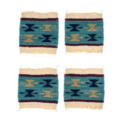 Handloomed Wool Coasters with Geometric Motifs (Set of 4)