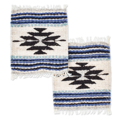 Pair of Coasters Hand-Woven from Wool with Mexican Motifs