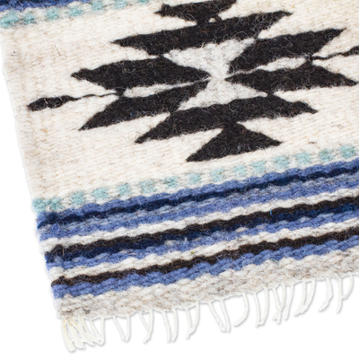 Wool coasters, 'Blue Mexico' (pair) - Pair of Coasters Hand-Woven from Wool with Mexican Motifs