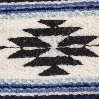 Wool coasters, 'Blue Mexico' (pair) - Pair of Coasters Hand-Woven from Wool with Mexican Motifs