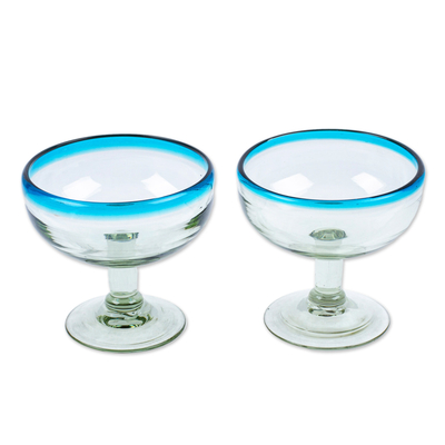Handblown recycled glass cocktail glasses, 'Aqua' (pair) - Pair of Cocktail Glasses Handblown from Recycled Glass