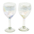 Handblown recycled glass wine glasses, 'White Threads' (pair) - 2 Handblown Eco-Friendly Wine Glasses Iridescent Reflections