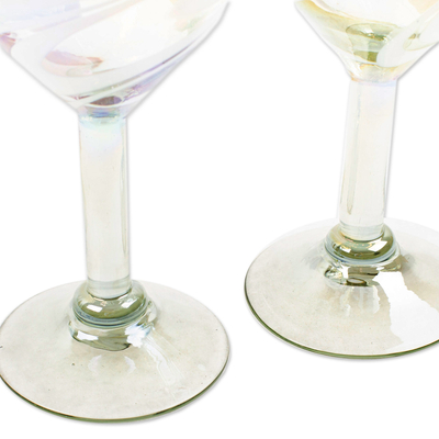 Copas de vino de vidrio reciclado soplado a mano, (par) - 2 copas de vino ecológicas sopladas a mano con reflejos iridiscentes