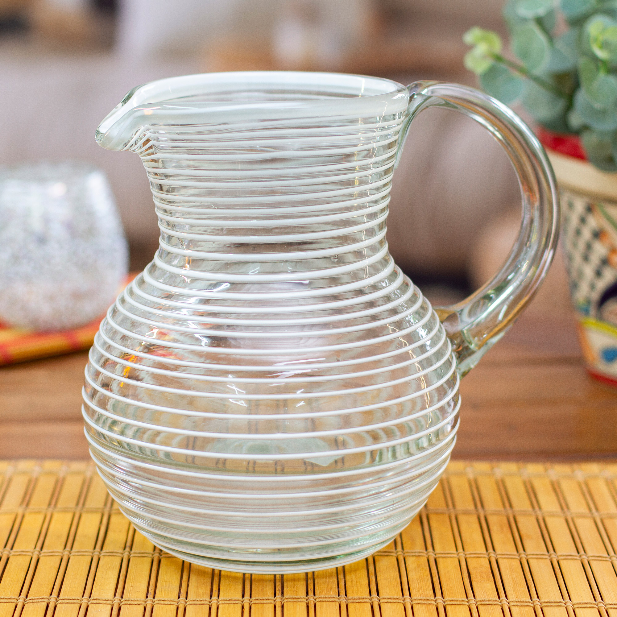 Handblown Glass Aqua Pitcher