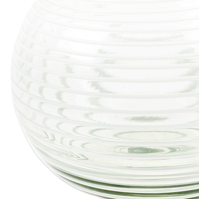 Handblown recycled glass pitcher, 'White Spirals' - Eco-Friendly Handblown Recycled Glass Pitcher from Mexico