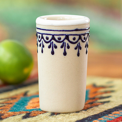 Talavera style ceramic tequila cup, Traditional Soul