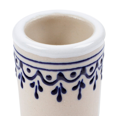 Talavera style ceramic tequila cup, 'Traditional Soul' - Handcrafted Talavera Style Ceramic Tequila Glass